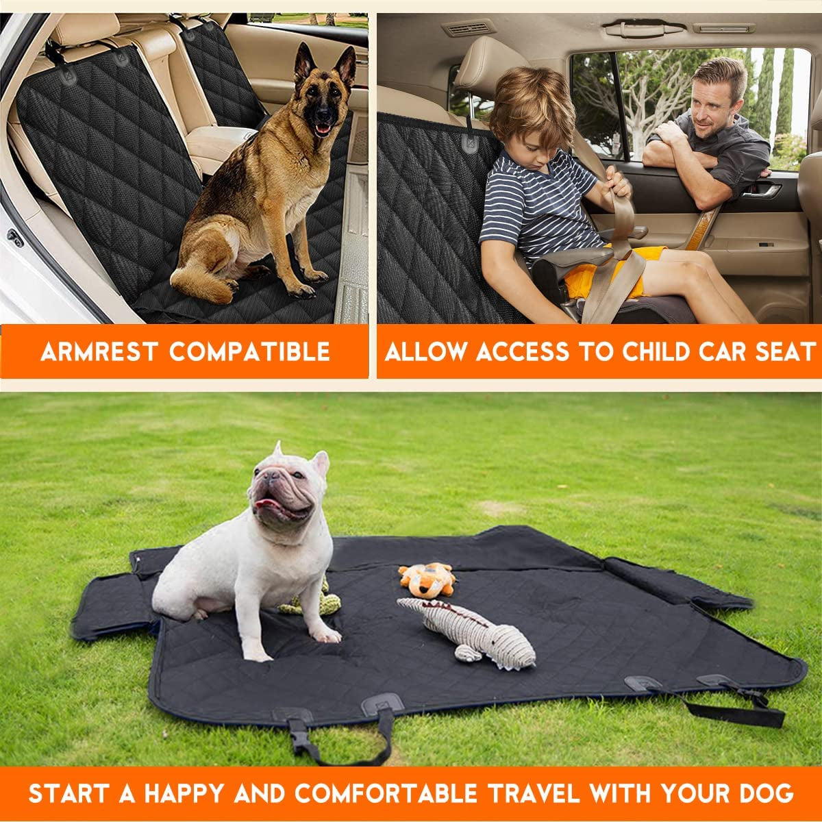 Premium Waterproof Dog Car Seat Cover - Non-Slip Back Seat Protector for Pets, Fits Most Cars, Trucks, and SUVs - Black