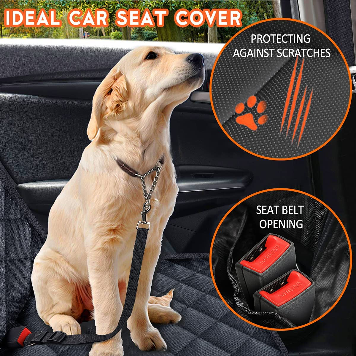 Premium Waterproof Dog Car Seat Cover - Non-Slip Back Seat Protector for Pets, Fits Most Cars, Trucks, and SUVs - Black
